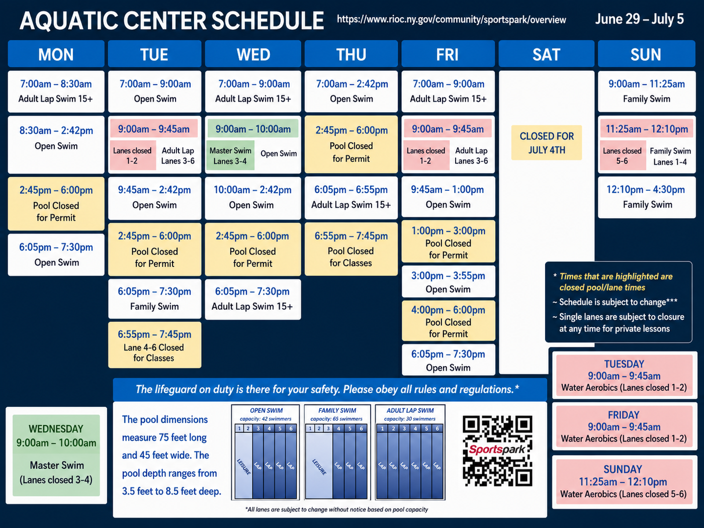 Aquatics Center Schedule